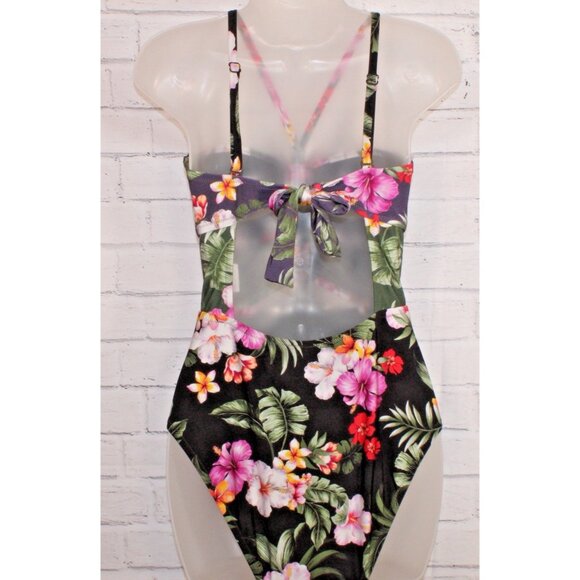 Bar III Women's Floral Keyhole One-Piece Swimsuit Navy Blue Size Medium NWT - Picture 8 of 8